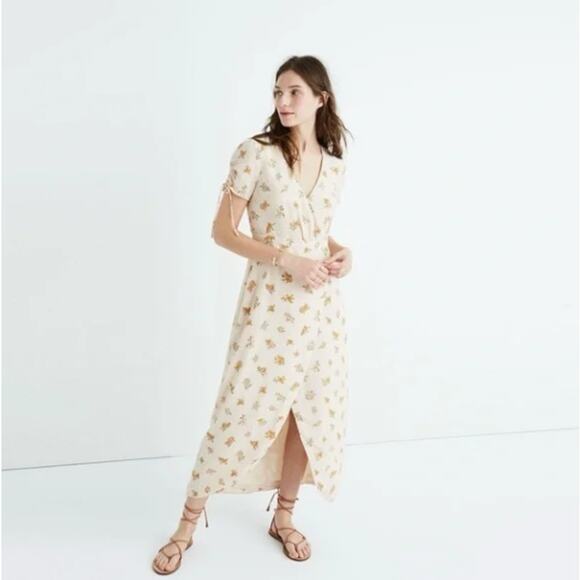 MADEWELL Floral Faux Wrap Silk Maxi Dress Sandcastle Field Bouquet Sz 0 NWT JJ26 - Picture 3 of 5
